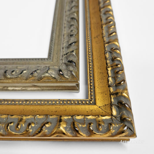 Antique Baroque Gold & Silver Frame,Vintage Ornate Wood,Custom and Standard Sizes for photographs,diplomas,certificates,artwork and mirrors.